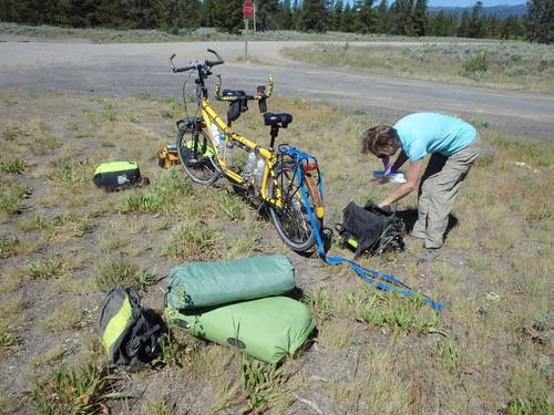 GDMBR: Terry Struck is assembling packed components to mount to the Bee, a Tandem Mountain Bike.